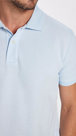 Erkek Slim Fit Dar Kesim %100 Pamuk Mavi Polo Yaka Tişört