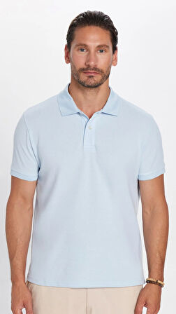 Erkek Slim Fit Dar Kesim %100 Pamuk Mavi Polo Yaka Tişört