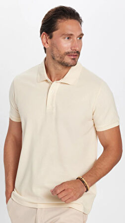 Erkek Slim Fit Dar Kesim %100 Pamuk Bej Polo Yaka Tişört