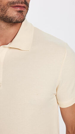 Erkek Slim Fit Dar Kesim %100 Pamuk Bej Polo Yaka Tişört