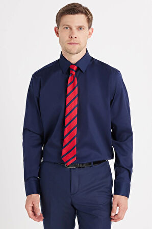 Regular Fit Lacivert Non-Iron %100 Pamuk Doğa Dostu Ekoteks Belgeli Ütü Gerektirmez Gömlek