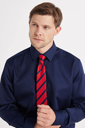 Regular Fit Lacivert Non-Iron %100 Pamuk Doğa Dostu Ekoteks Belgeli Ütü Gerektirmez Gömlek