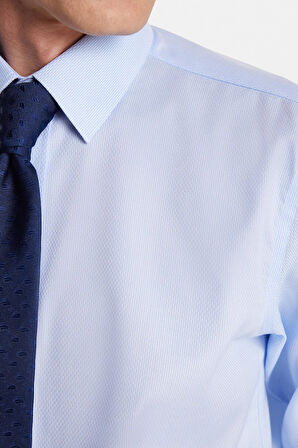 Regular Fit Mavi Non-Iron %100 Pamuk Doğa Dostu Ekoteks Belgeli Ütü Gerektirmez Gömlek