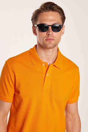 Erkek Slim Fit Dar Kesim %100 Pamuk Turuncu Polo Yaka Tişört