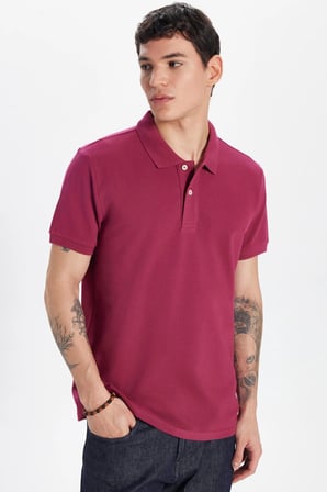 Erkek Slim Fit Dar Kesim %100 Pamuk Fuşya Polo Yaka Tişört