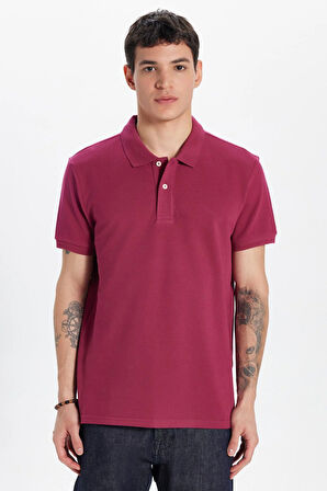 Erkek Slim Fit Dar Kesim %100 Pamuk Fuşya Polo Yaka Tişört
