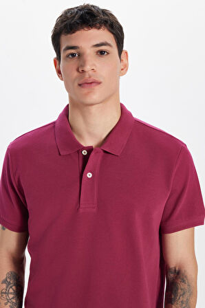 Erkek Slim Fit Dar Kesim %100 Pamuk Fuşya Polo Yaka Tişört