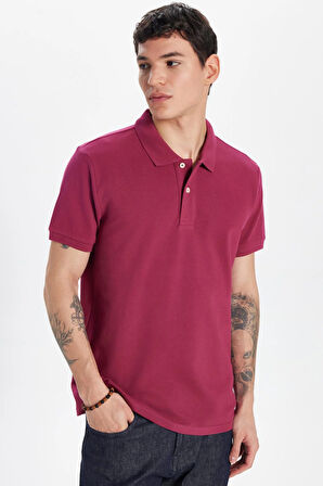 Erkek Slim Fit Dar Kesim %100 Pamuk Fuşya Polo Yaka Tişört