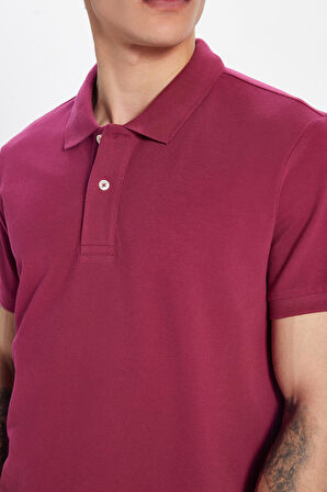 Erkek Slim Fit Dar Kesim %100 Pamuk Fuşya Polo Yaka Tişört