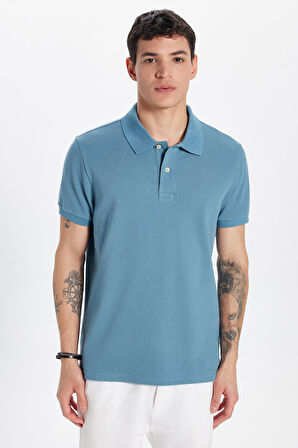 Erkek Slim Fit Dar Kesim %100 Pamuk İndigo Polo Yaka Tişört