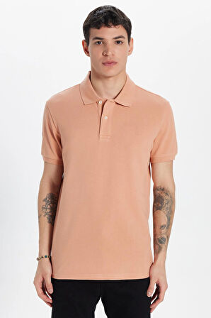 Erkek Slim Fit Dar Kesim %100 Pamuk Somon Polo Yaka Tişört