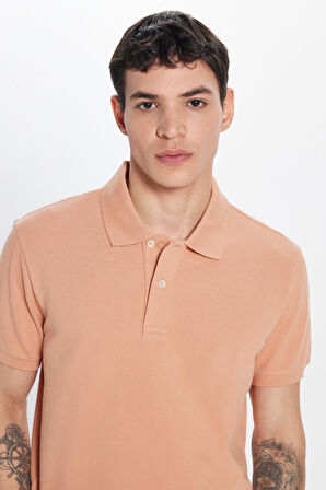 Erkek Slim Fit Dar Kesim %100 Pamuk Somon Polo Yaka Tişört