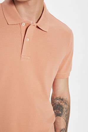 Erkek Slim Fit Dar Kesim %100 Pamuk Somon Polo Yaka Tişört