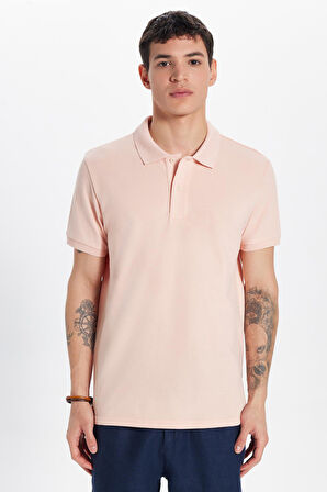 Erkek Slim Fit Dar Kesim %100 Pamuk Somon Polo Yaka Tişört