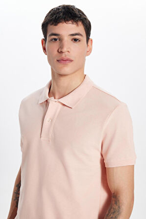 Erkek Slim Fit Dar Kesim %100 Pamuk Somon Polo Yaka Tişört