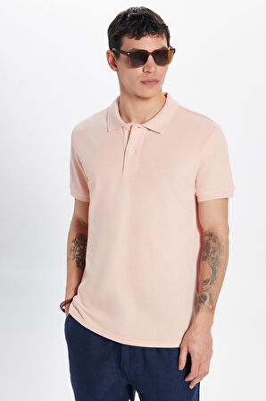 Erkek Slim Fit Dar Kesim %100 Pamuk Somon Polo Yaka Tişört
