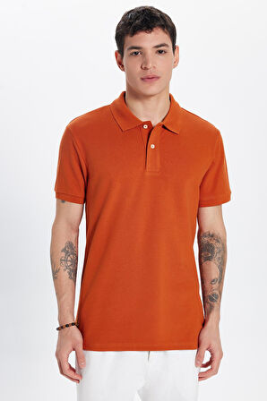Erkek Slim Fit Dar Kesim %100 Pamuk Kiremit Polo Yaka Tişört