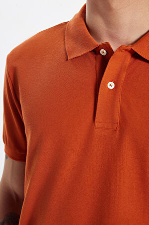 Erkek Slim Fit Dar Kesim %100 Pamuk Kiremit Polo Yaka Tişört