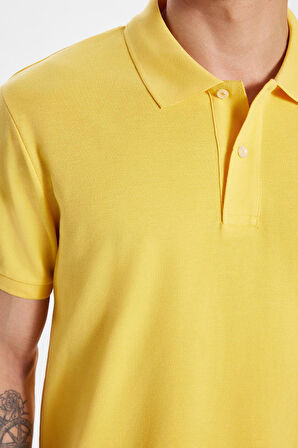 Erkek Slim Fit Dar Kesim %100 Pamuk Sarı Polo Yaka Tişört