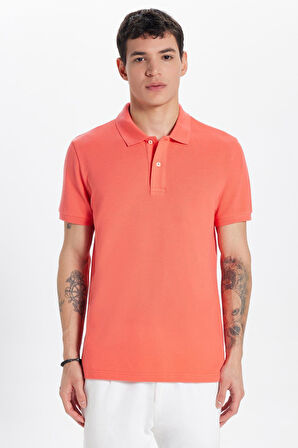 Erkek Slim Fit Dar Kesim %100 Pamuk Mercan Polo Yaka Tişört