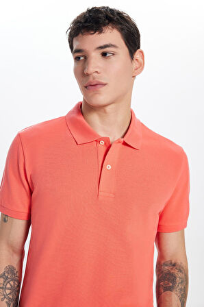 Erkek Slim Fit Dar Kesim %100 Pamuk Mercan Polo Yaka Tişört