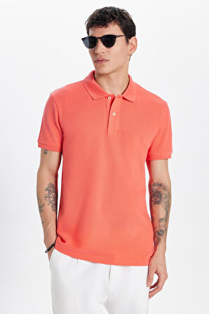 Erkek Slim Fit Dar Kesim %100 Pamuk Mercan Polo Yaka Tişört
