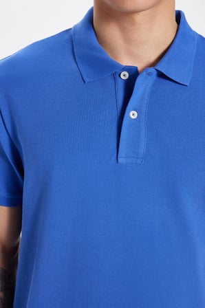 Erkek Slim Fit Dar Kesim %100 Pamuk Koyu Mavi Polo Yaka Tişört