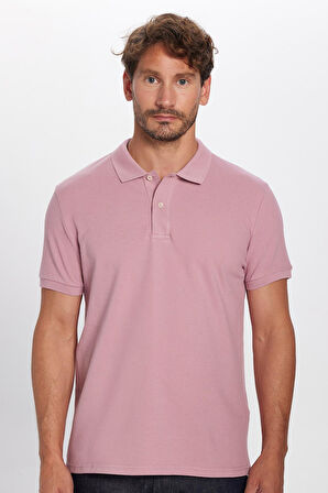 Erkek Slim Fit Dar Kesim %100 Pamuk Gül Kurusu Polo Yaka Tişört