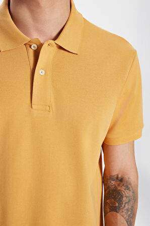 Erkek Slim Fit Dar Kesim %100 Pamuklu Sarı Renk Polo Yaka Tişört
