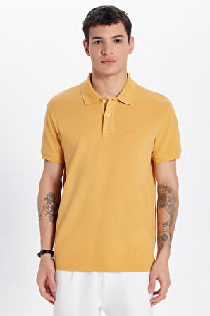 Erkek Slim Fit Dar Kesim %100 Pamuklu Sarı Renk Polo Yaka Tişört