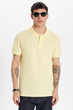 Erkek Slim Fit Dar Kesim %100 Pamuk Sarı Polo Yaka Tişört