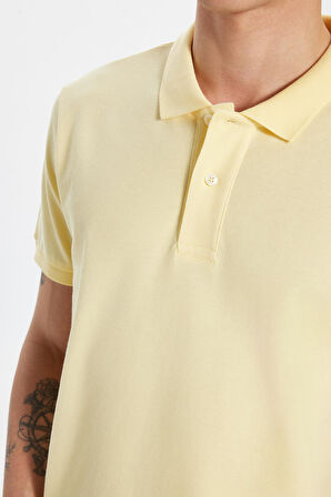 Erkek Slim Fit Dar Kesim %100 Pamuk Sarı Polo Yaka Tişört