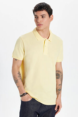 Erkek Slim Fit Dar Kesim %100 Pamuk Sarı Polo Yaka Tişört