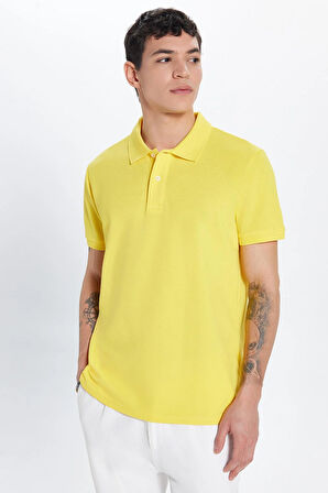 Erkek Slim Fit Dar Kesim %100 Pamuk Sarı Polo Yaka Tişört