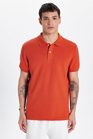 Erkek Slim Fit Dar Kesim %100 Pamuk Kiremit Polo Yaka Tişört