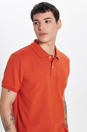 Erkek Slim Fit Dar Kesim %100 Pamuk Kiremit Polo Yaka Tişört