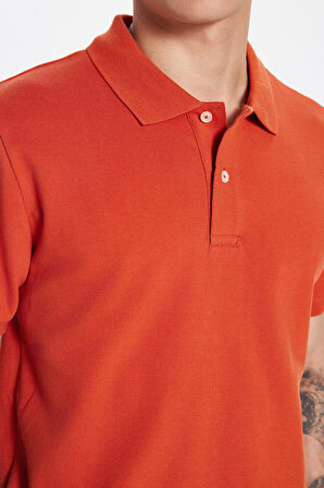 Erkek Slim Fit Dar Kesim %100 Pamuk Kiremit Polo Yaka Tişört