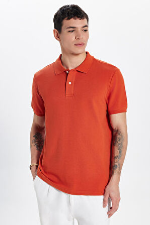 Erkek Slim Fit Dar Kesim %100 Pamuk Kiremit Polo Yaka Tişört