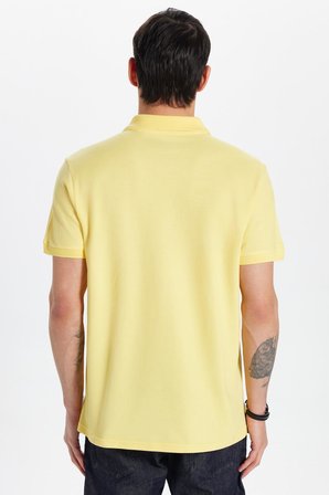 Erkek Slim Fit Dar Kesim %100 Pamuk Sarı Polo Yaka Tişört
