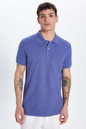 Erkek Slim Fit Dar Kesim %100 Pamuk Koyu Lila Polo Yaka Tişört