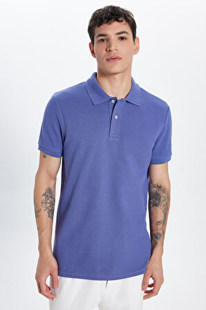 Erkek Slim Fit Dar Kesim %100 Pamuk Koyu Lila Polo Yaka Tişört