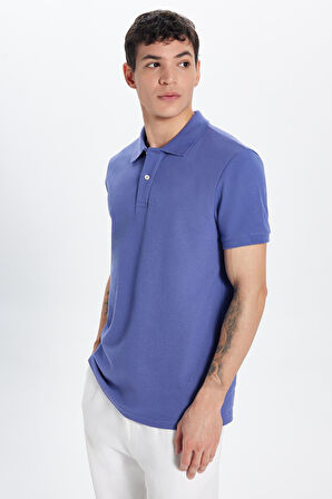 Erkek Slim Fit Dar Kesim %100 Pamuk Koyu Lila Polo Yaka Tişört