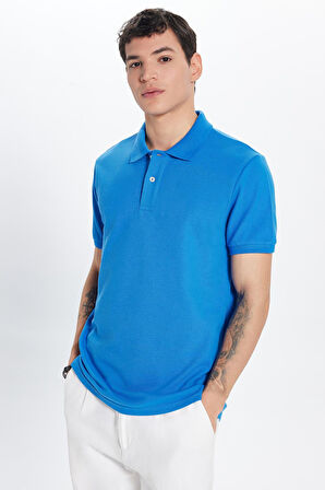 Erkek Slim Fit Dar Kesim %100 Pamuk İndigo Polo Yaka Tişört