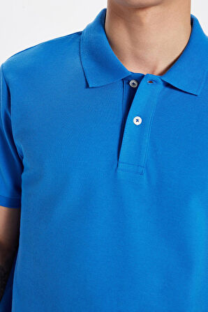 Erkek Slim Fit Dar Kesim %100 Pamuk İndigo Polo Yaka Tişört