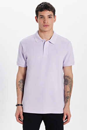 Erkek Slim Fit Dar Kesim %100 Pamuk Lila Polo Yaka Tişört