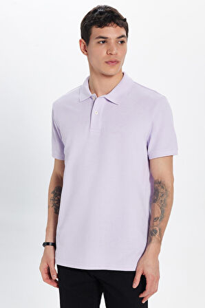 Erkek Slim Fit Dar Kesim %100 Pamuk Lila Polo Yaka Tişört