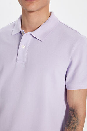 Erkek Slim Fit Dar Kesim %100 Pamuk Lila Polo Yaka Tişört