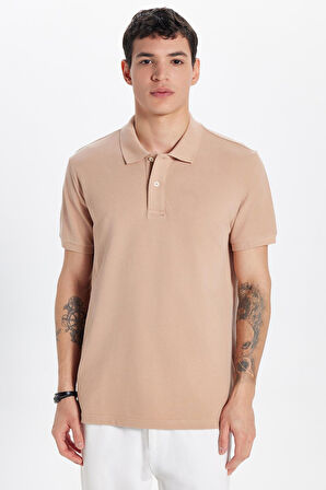 Erkek Slim Fit Dar Kesim %100 Pamuk Vizon Polo Yaka Tişört