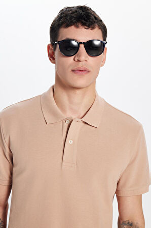 Erkek Slim Fit Dar Kesim %100 Pamuk Vizon Polo Yaka Tişört