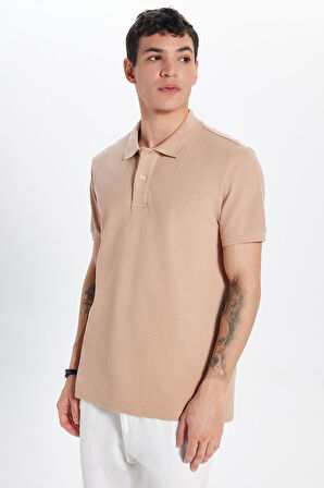 Erkek Slim Fit Dar Kesim %100 Pamuk Vizon Polo Yaka Tişört